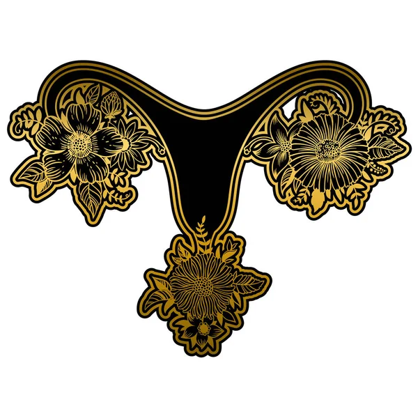 Female Reproductive Organs Flowers Golden Black Colors Isolated White Background — Stock Vector