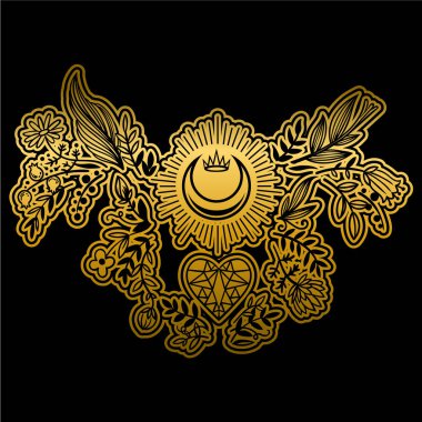 Tebrik kartları, ambalaj kağıdı, davetiyeler, vb için siyah arka plan üzerine altın çiçek.