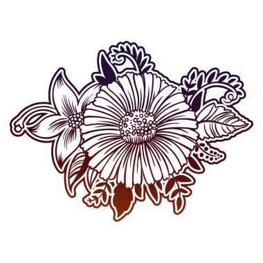 Beyaz arka plan üzerinde izole renkli gradyan çiçekler.