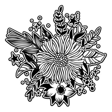 Beyaz arka plan üzerinde izole basit anahat çiçekler