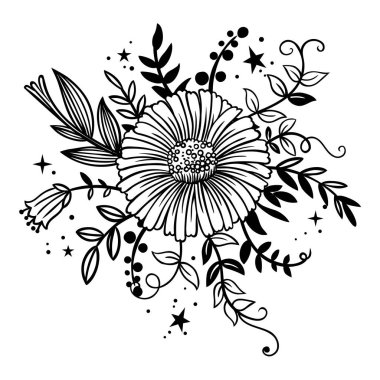 Beyaz arka plan üzerinde izole basit anahat çiçekler