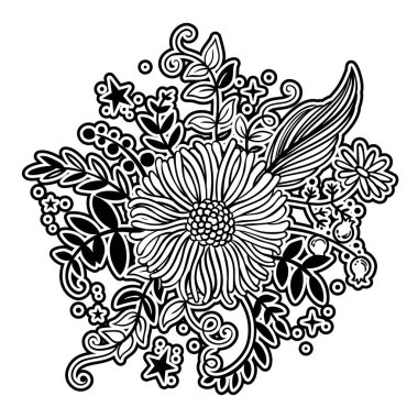 Beyaz arka plan üzerinde izole basit anahat çiçekler