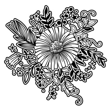 Beyaz arka plan üzerinde izole basit anahat çiçekler