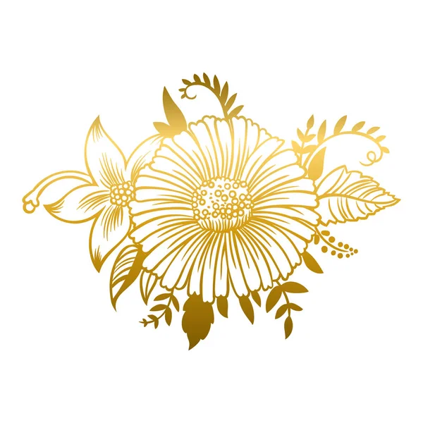 Tender Flores Douradas Para Cartões Felicitações Papel Embrulho Convites — Vetor de Stock