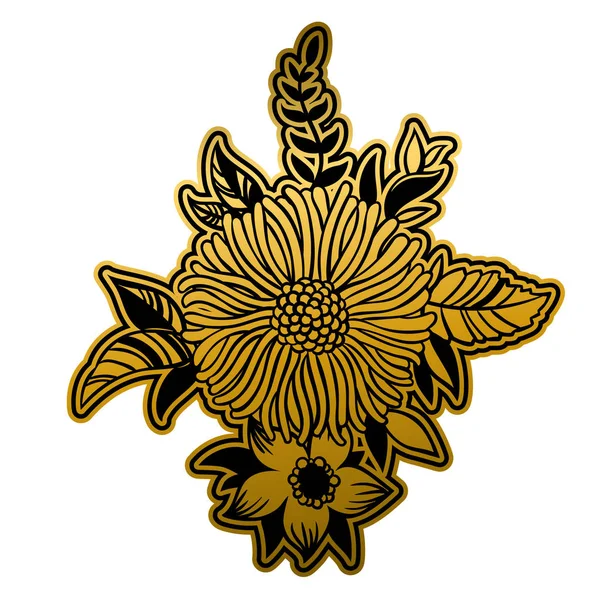 Arany Fekete Virágok Elszigetelt Fehér Background — Stock Vector