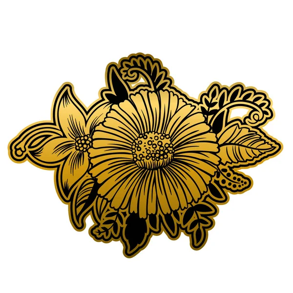 Arany Fekete Virágok Elszigetelt Fehér Background — Stock Vector