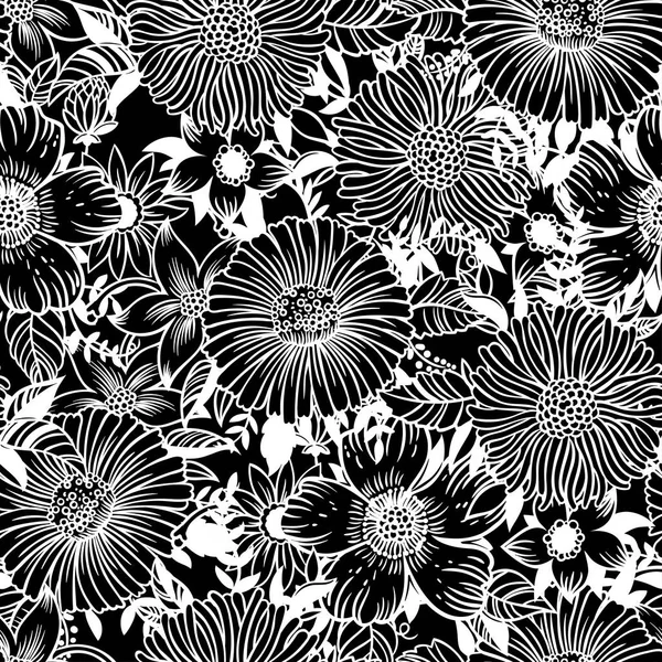 Fleurs Blanches Sur Fond Noir Pour Cartes Vœux Papier Emballage — Image vectorielle