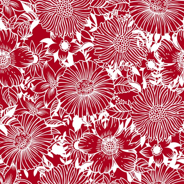 红色单色花卉无缝矢量图案 — 图库矢量图片