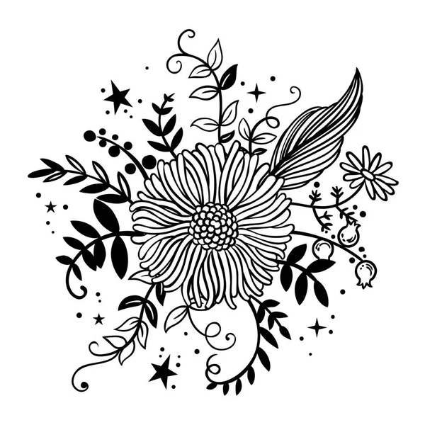 Fleurs Contour Simples Isolées Sur Fond Blanc — Image vectorielle