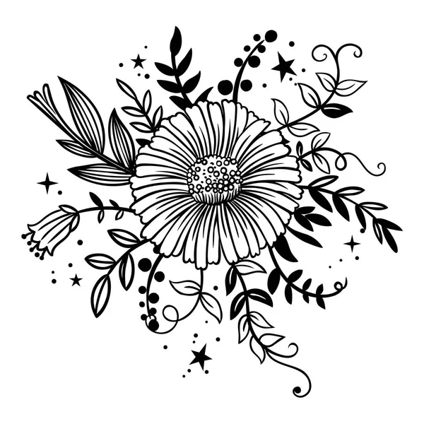 Fleurs Contour Simples Isolées Sur Fond Blanc — Image vectorielle