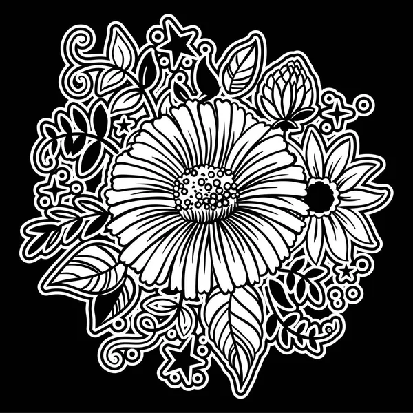 グリーティング カード 包装紙 招待状の黒い背景に白い花 — ストックベクタ