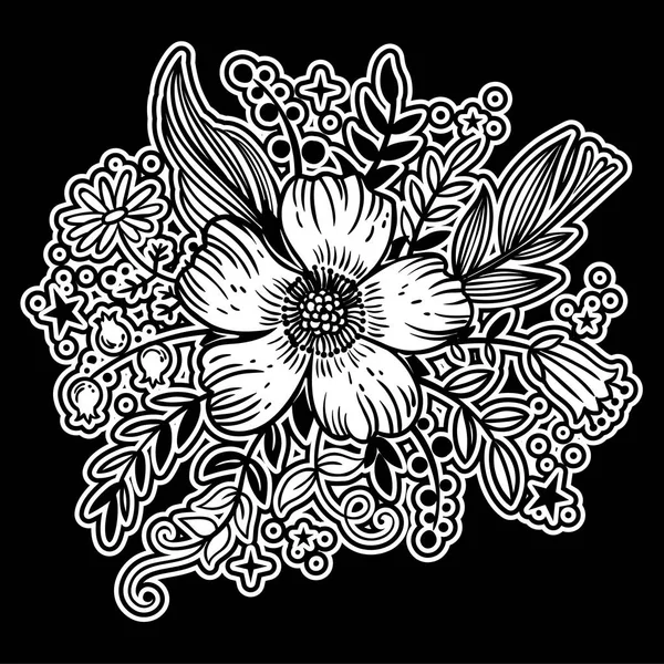 Flores Blancas Sobre Fondo Negro Para Tarjetas Felicitación Papel Regalo — Archivo Imágenes Vectoriales