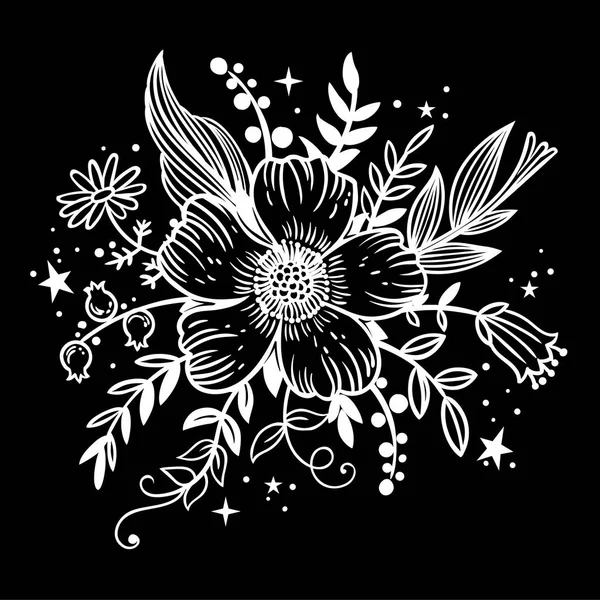 Flores Blancas Sobre Fondo Negro Para Tarjetas Felicitación Papel Regalo — Vector de stock