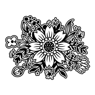 Beyaz arka plan üzerinde izole basit anahat çiçekler