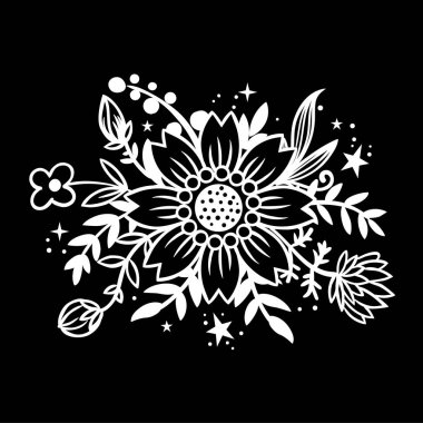 Tebrik kartları, ambalaj kağıdı, davetler için siyah arka plan üzerine beyaz çiçekler.