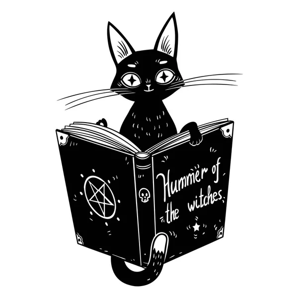 Schwarze Hexen Katze Lesebuch Der Dunklen Magie Hammer Der Hexen — Stockvektor