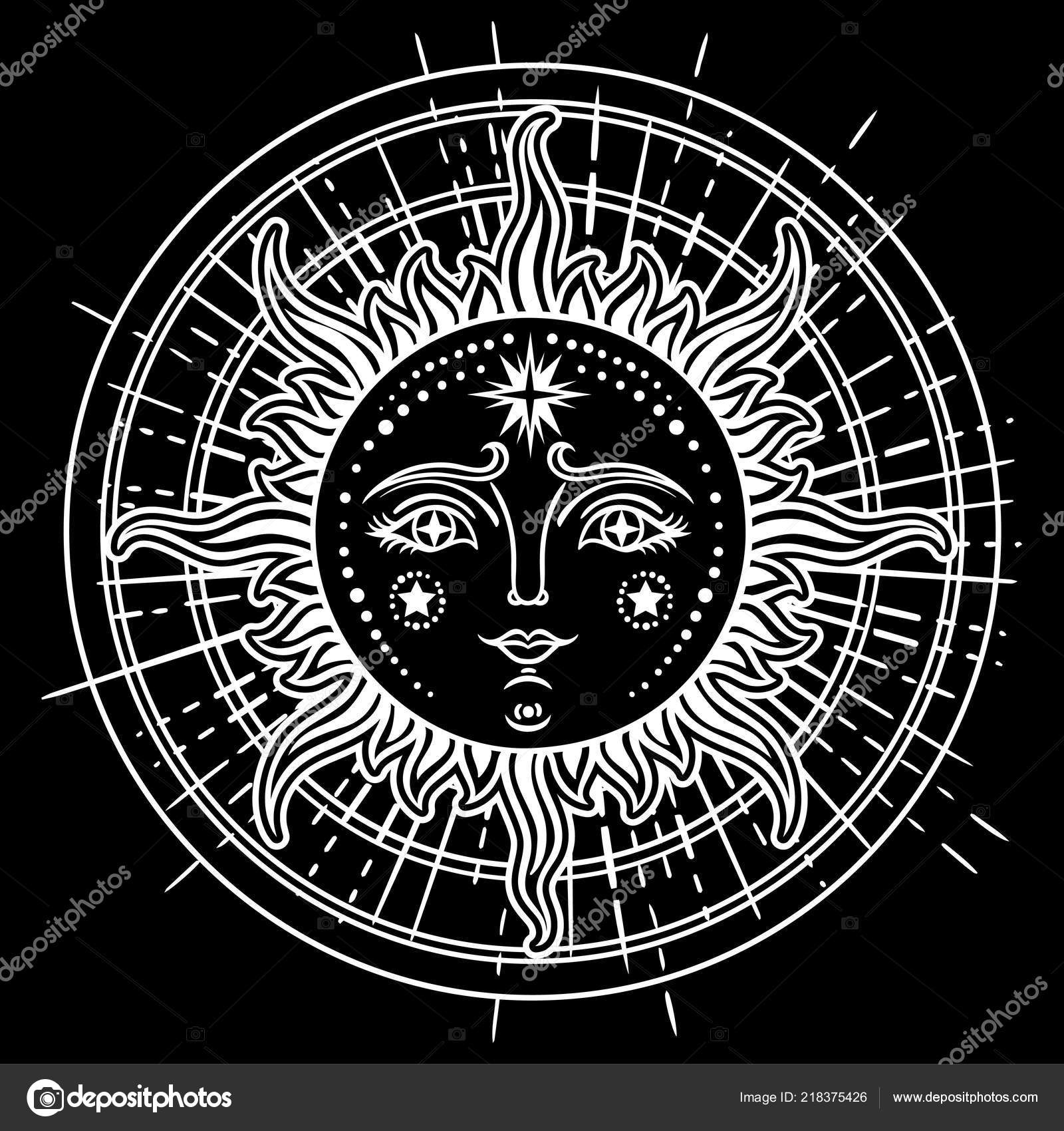 Download Vintage Hand Drawn Sun Moon Retro Illustration Face Sun Sun — Stock Vector © mazeina #218375426