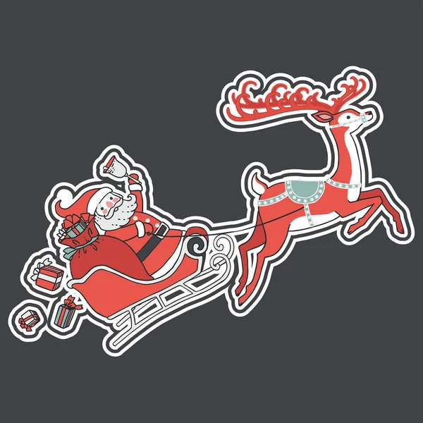 Vector Illustration Santa Claus Sleigh Reindeer — Stock Vector