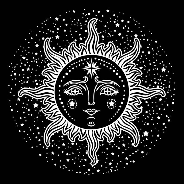Винтажный ручной рисунок Солнца и Луны. Ретро иллюстрация лица солнца, солнечные татуировки, винтажная графика. Векторная иллюстрация
.