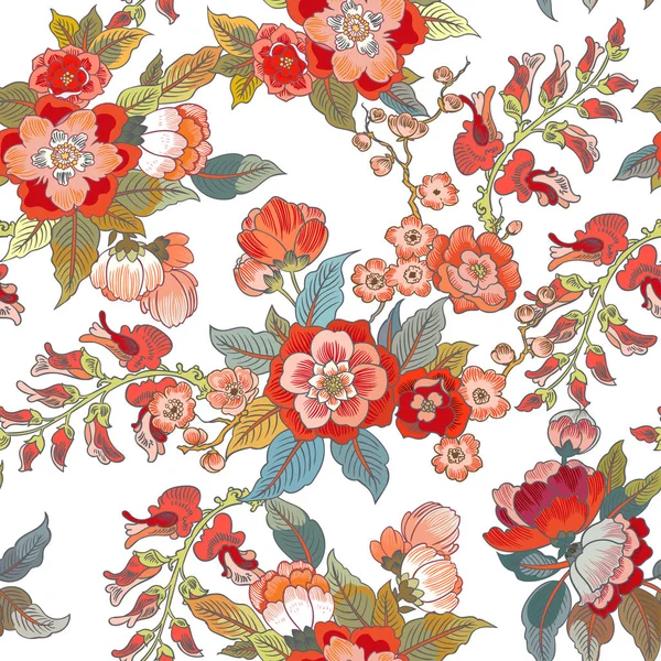 Dark Enchanted Vintage Flowers Birds Seamless Pattern Vector Bosque Mágico — Archivo Imágenes Vectoriales