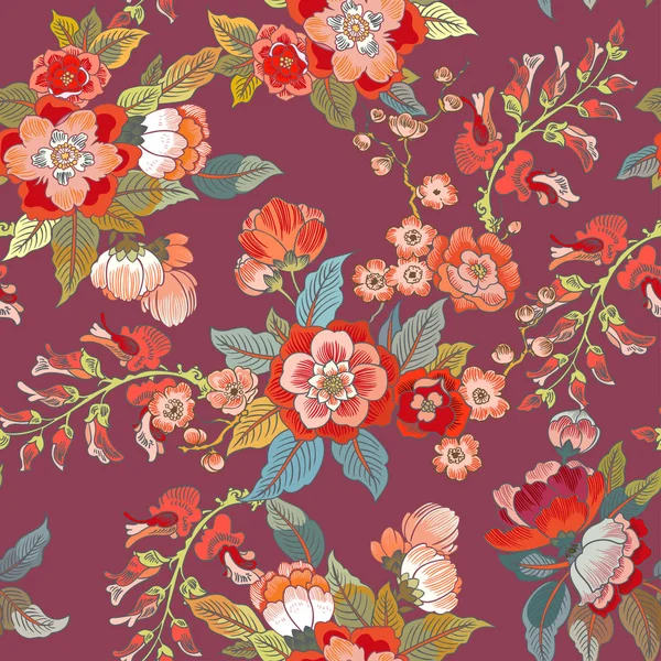 Dark Enchanted Vintage Flowers Birds Vetor Padrão Sem Costura Fundo — Vetor de Stock