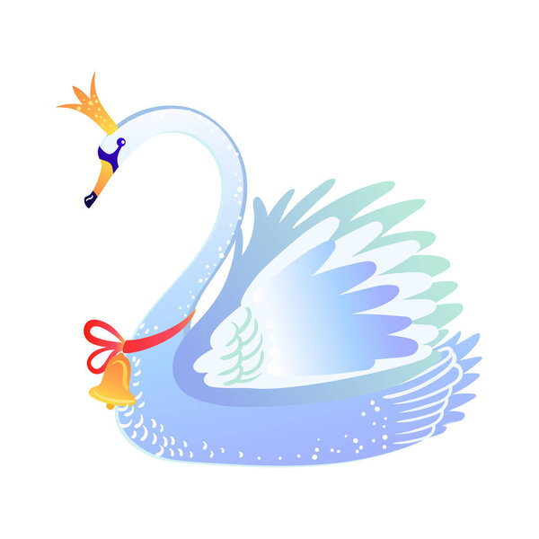 Beautiful swan. Christmas cartoon illustration from Nutcracker's story. Cute bird from winter tale. Vector illustration.