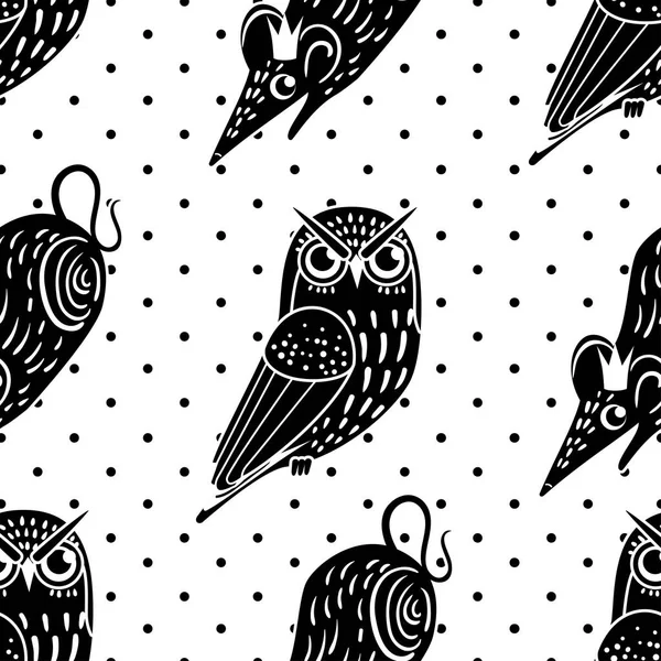 Christmas Seamless Pattern Cute Owls Mouse Vector Illustration Stylish Graphic — Stock Vector