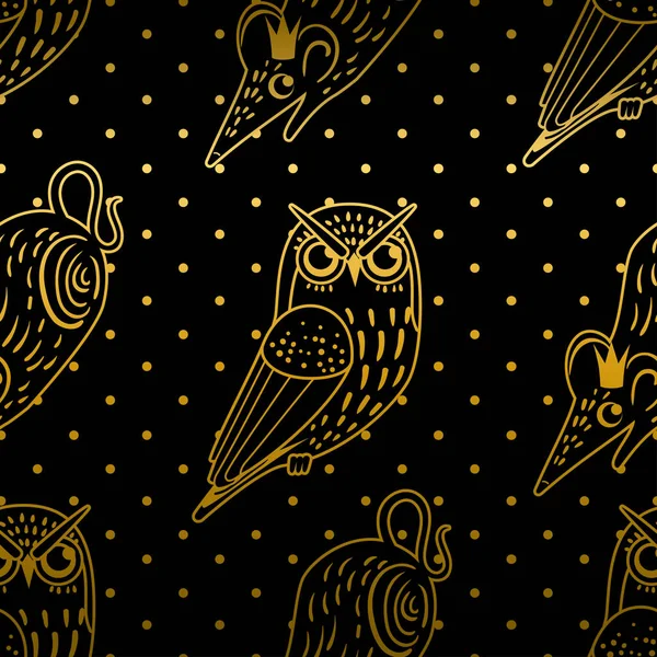 Christmas Seamless Pattern Cute Owls Mouse Vector Illustration Stylish Graphic — Stock Vector