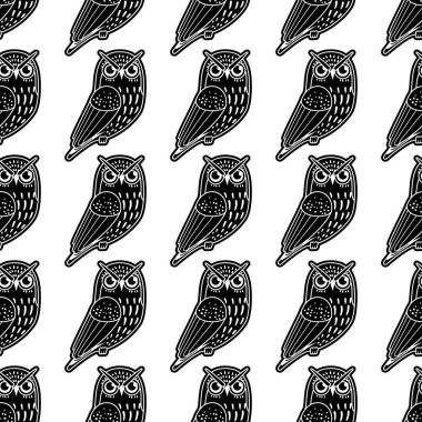 Noel karanlık baykuşlar ile seamless modeli. Vektör çizim. Retro vintage renk şık grafik tasarım. Kış Masalı Fındıkkıran ve fare kral hakkında.