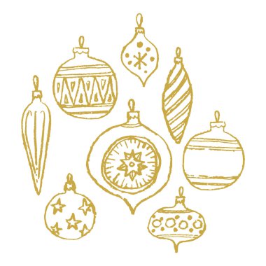 Noel topları kartı. Elle çizilmiş hat sanatı. Vektör çizim.