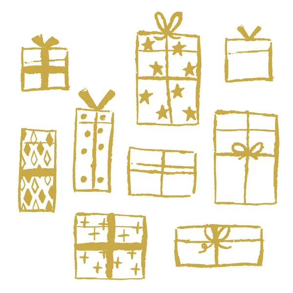 带礼物的圣诞卡 手绘线条艺术 向量例证 — 图库矢量图片