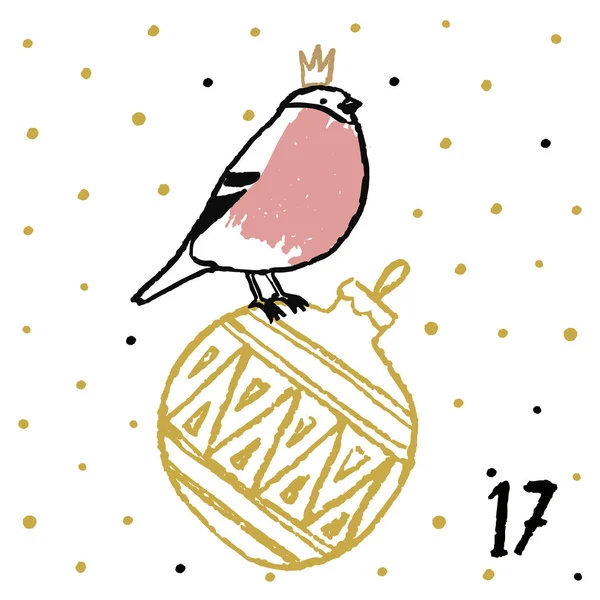 かわいい愛らしい動物とクリスマス アドベント カレンダー 手描きスタイル 冬の休日のポスター ベクトル図 — ストックベクタ