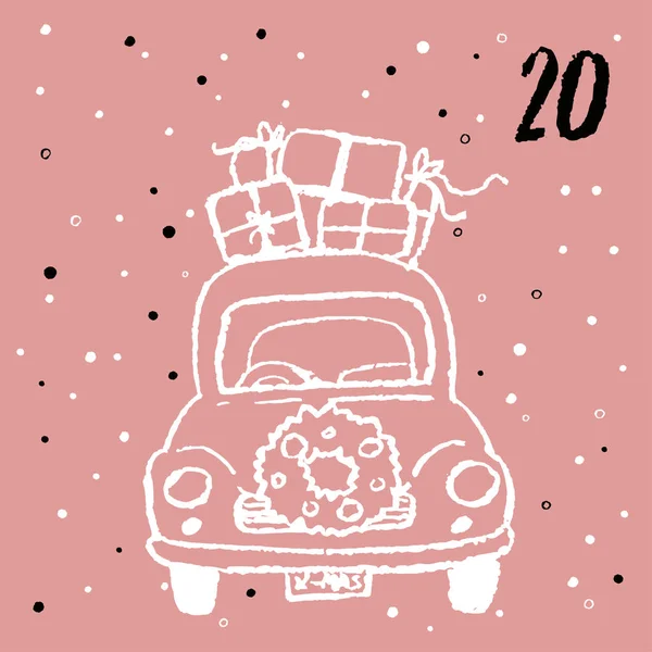 Рождественский Календарь Милыми Очаровательными Животными Ручной Стиль Плакат Зимних Праздников — стоковый вектор