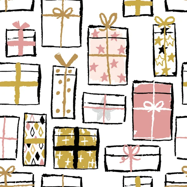 クリスマス手の描かれたシームレス パターン 冬と休日の要素と抽象的な背景 — ストックベクタ