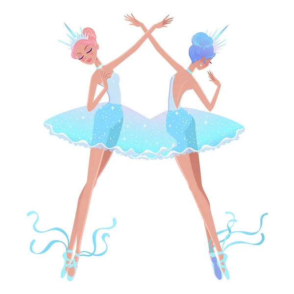 Beautiful Vector Illustration Snowflakes Ballerina Girls Cute Cartoon Character Winter — Stock Vector