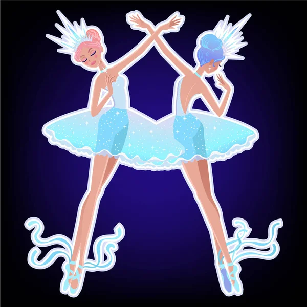 Ilustracja Wektorowa Piękne Płatki Śniegu Baletnicy Dziewczyny Kreskówka Postać Zimowa — Wektor stockowy