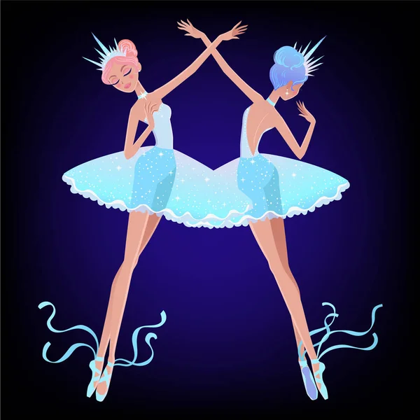 Mooie Vectorillustratie Sneeuwvlokken Ballerina Meisjes Schattige Cartoon Karakter Van Winter — Stockvector