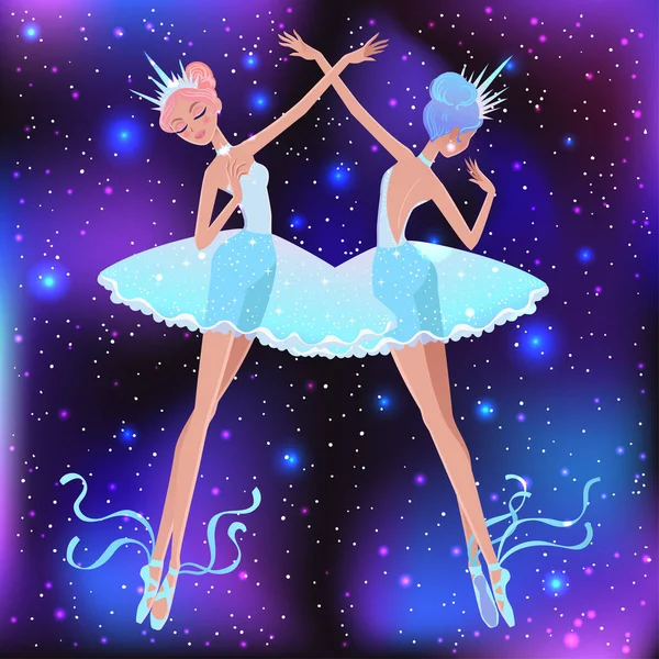 Beautiful Vector Illustration Snowflakes Ballerina Girls Cute Cartoon Character Winter — Stock Vector