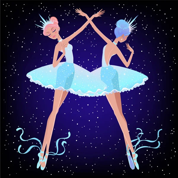 Hermosa Ilustración Vectorial Las Bailarinas Copos Nieve Lindo Personaje Dibujos — Archivo Imágenes Vectoriales