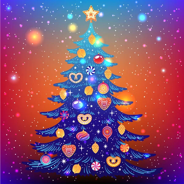 Bel Arbre Noël Incroyable Illustration Vectorielle Affiche Pour Noël Nouvel — Image vectorielle
