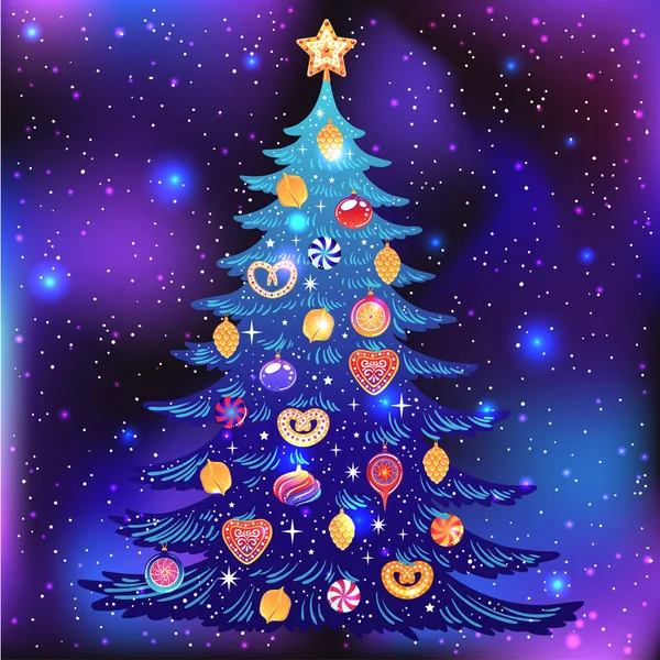 Beautiful Amazing Christmas Tree Vector Illustration Poster Christmas New Year — Stock Vector