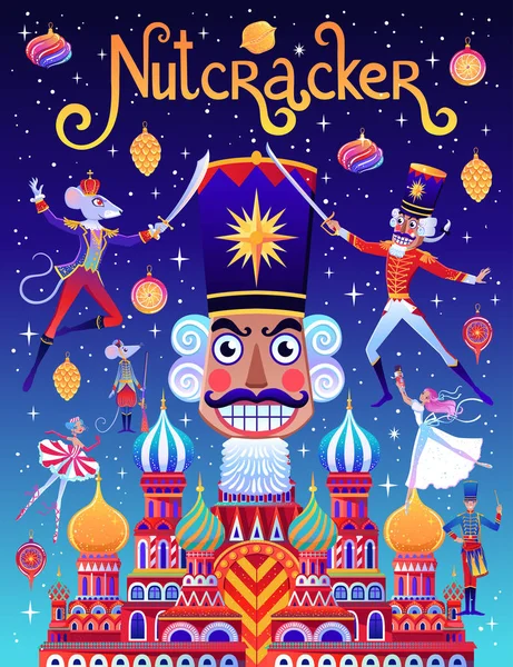 Beautiful Vector Illustration Poster Characters Nutcracker Story Cute Cartoon Elements — Stock Vector