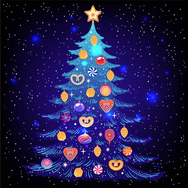 Beautiful Amazing Christmas Tree Vector Illustration Poster Christmas New Year — Stock Vector