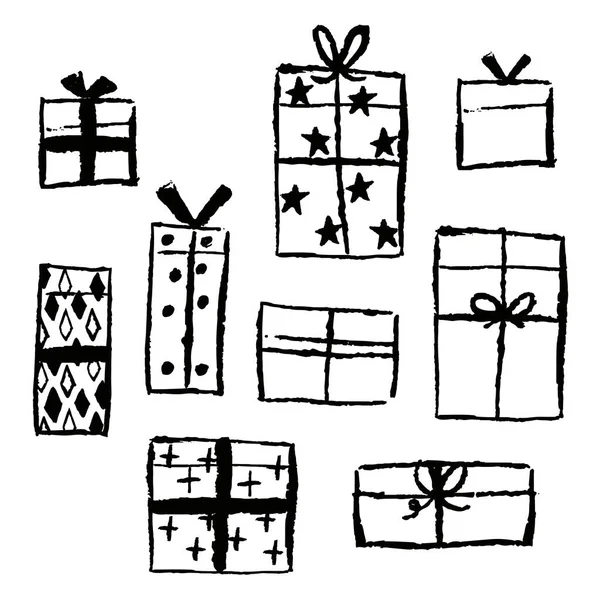 Рождественская Открытка Подарками Ручное Рисование Векторная Иллюстрация — стоковый вектор