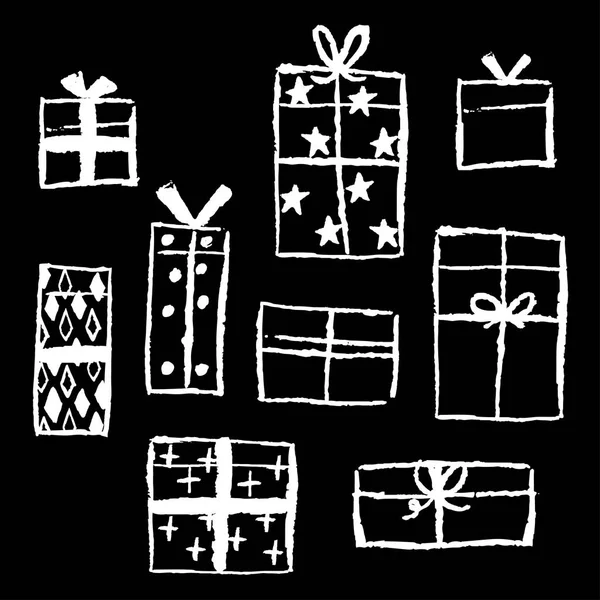 Christmas Card Gifts Hand Drawn Line Art Vector Illustration — Stock Vector