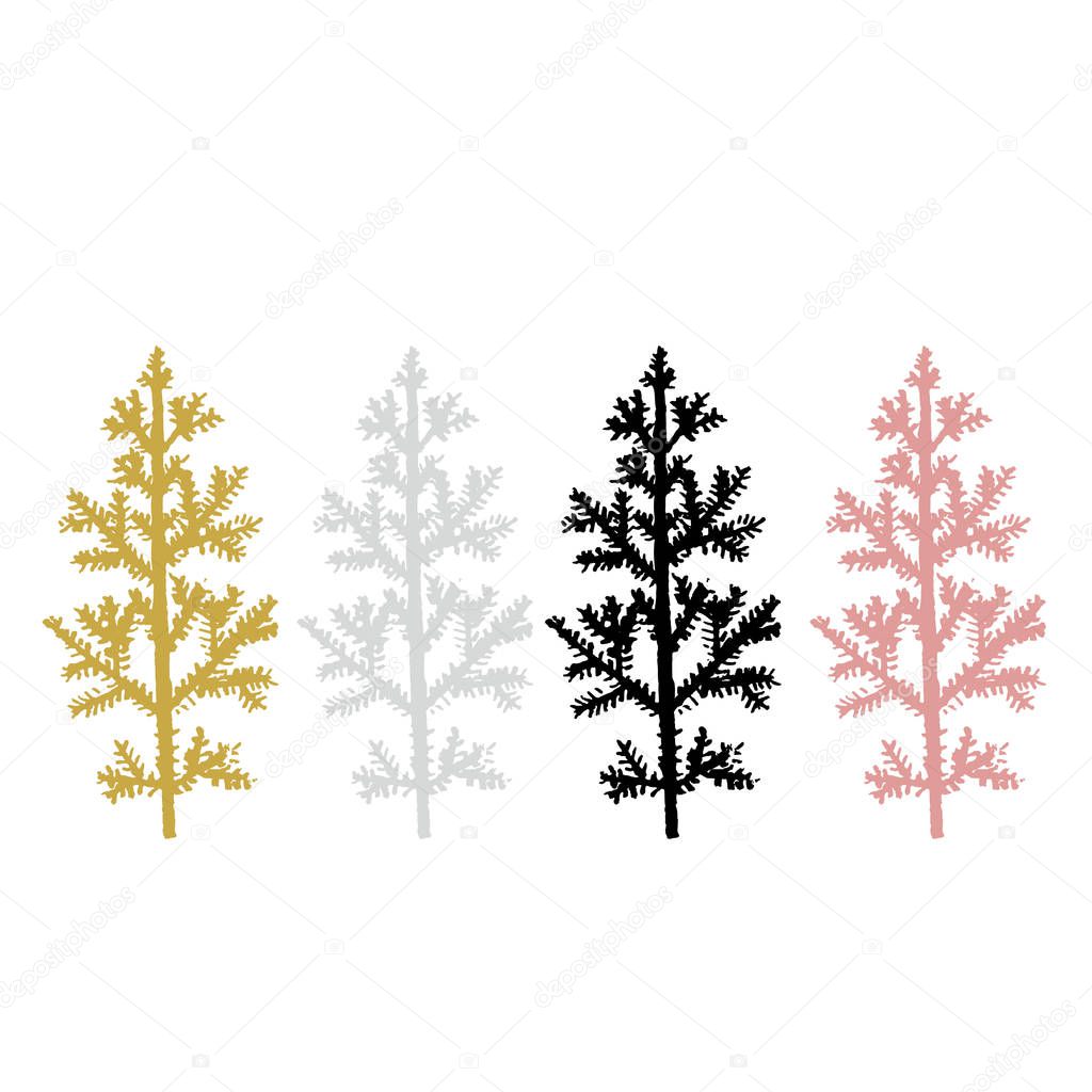 Christmas card with pine tree. Hand drawn line art. Vector illustration.