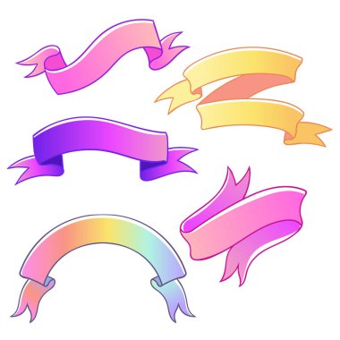 Sihirli kurdelelerin gökkuşağı unsurları. Yalıtılmış vektör illüstrasyonu.