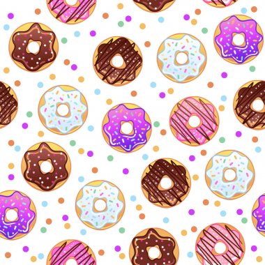 Tatlı çörekler vektör dikişsiz desen. Pop tatlılar ve gıda ile Sevimli elemanları toplama.