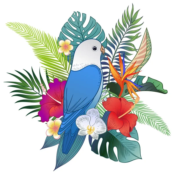 Hermoso Pájaro Loro Tropical Exótico Ilustración Vectorial — Archivo Imágenes Vectoriales