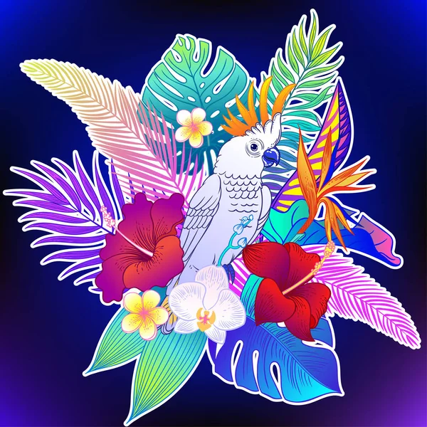 Hermoso Pájaro Loro Tropical Exótico Ilustración Vectorial — Vector de stock